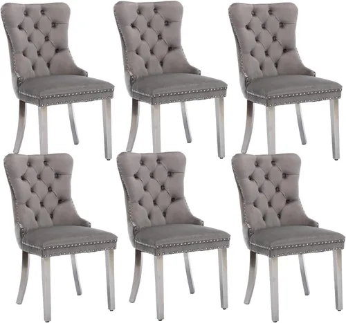 Vista 99 de Juego de 2 sillas de comedor de terciopelo beige, modernas sillas de cocina tapizadas