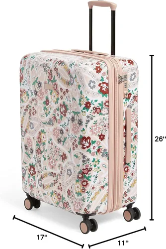 Vista 5 de Vera Bradley Maleta rígida con ruedas para mujer, Paisley de la pradera, Maleta con ruedas rígidas