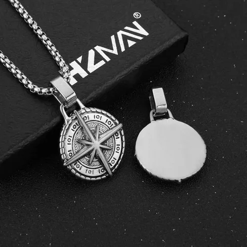 Vista 4 de HZMAN Collar de brújula náutica vikinga para hombres y niños, acero inoxidable, vintage, marinero, vegvisir, brújula, amuleto, joyería de regalo