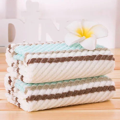 Vista 2 de Pidada Juego de 2 toallas de mano con patrón de rayas, 100% algodón, suave, absorbente, toalla decorativa para baño (marrón)