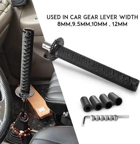 Vista 6 de Pomo de palanca de cambios estilo Katana, espada Samurái, universal para autos manuales con adaptadores, negro (26 cm)