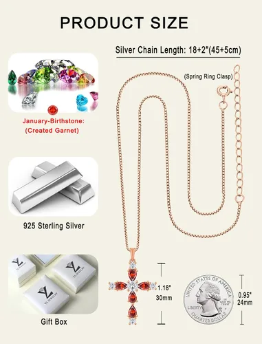 Vista 101 de YL Collar de cruz de plata de ley 925 con colgante de piedra natal religiosa para mujer