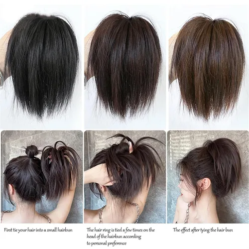 Vista 7 de GRFIT Extensiones de moño de cabello sintético, extensiones de moño desordenadas, esponjosas, de cabello lacio, banda elástica, moño, extensiones