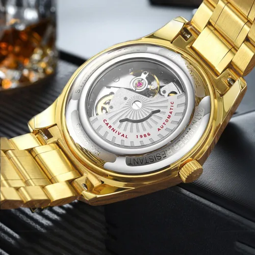 Vista 5 de TEINTOP Carnival - Juego de 2 relojes mecánicos para parejas para hombres y mujeres, para él o ella, todo color dorado y blanco, blanco, dorado