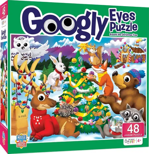 Vista 2 de Holiday - Googly Eyes - Rompecabezas de 48 piezas alrededor del árbol de Navidad