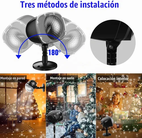 Vista 5 de Proyector de luz de nieve de Navidad, luces de proyector de vacaciones con control remoto, luces giratorias de caída de nieve, iluminación