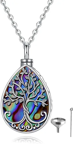 Vista 60 de Collar con colgante de urna de cenizas de cremación y árbol de la vida para mujer, plata de ley US1