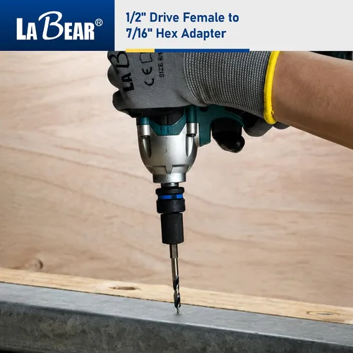 Vista 8 de LABEAR - Adaptador de llave de impacto, 1/2 "hembra a convertidor hexagonal de 7/16", liberación rápida, mandril de cambio rápido, adaptador