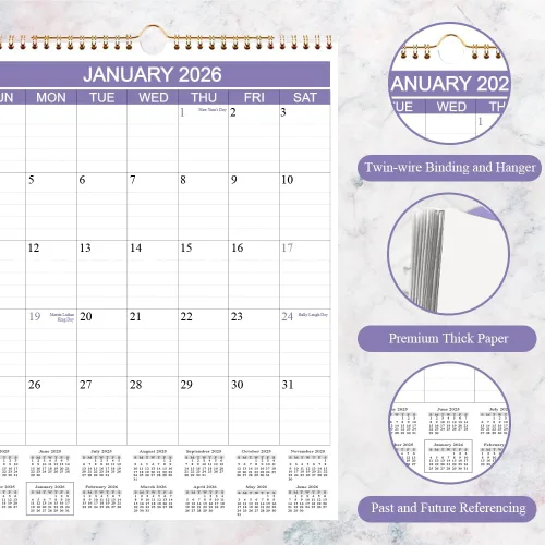 Vista 2 de Calendario 2026 – Calendario de pared 2026 de abril de 2026 a diciembre de 2026, calendario 2026 con papel grueso para planificación y organización
