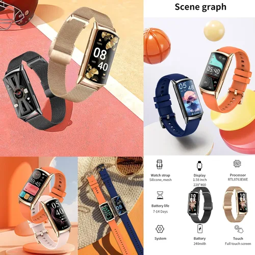Vista 7 de Reloj inteligente (respuesta/haz llamadas) para mujer, reloj inteligente AMOLED de 1.58 pulgadas para iPhone Android, rastreador de actividad