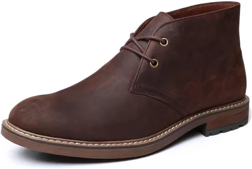 Vista 14 de Arkbird Botas Chukka para hombre, botines de cuero granulado con cordones de moda y comodidad casual Oxfords Marrón oscuro