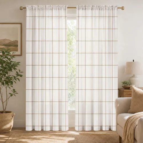 Vista 22 de Cortinas negras y grises para sala de estar, 63 pulgadas de largo, cortinas geométricas modernas, negras, blancas, grises, abstractas, con bolsillo