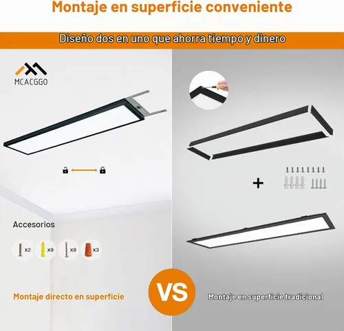 Vista 2 de Lámpara de panel plano LED negra de 1 x 4, montaje en superficie, paquete de 2