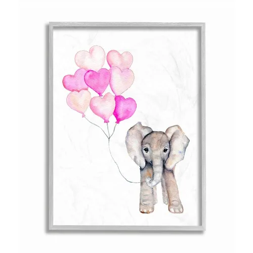 Vista 10 de The Stupell Home Décor Collection - Placa de pared con diseño de elefante bebé con globos de corazón rosa, 10 x 15 pulgadas