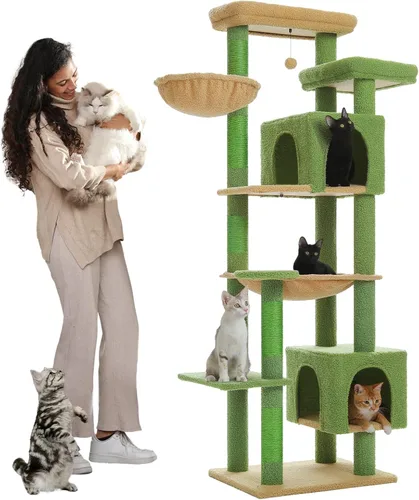 Vista 15 de PETEPELA Árbol de gato de 69 pulgadas de alto para gatos grandes de interior, torre para gatos adultos con hamaca grande, torre de árbol trepador