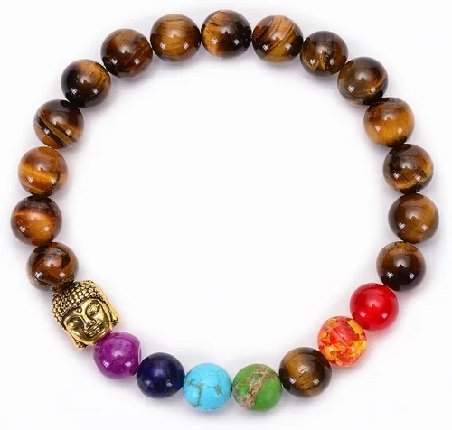 Vista 5 de Brazalete GelConnie de piedras de lava, 7 chakras, 0.32 pulgadas, piedra natural, para curación, alivio del estrés, yoga, ansiedad, aromaterapia