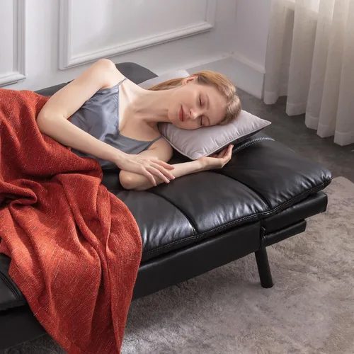 Vista 5 de Opoiar Lounge - Sofá cama de espuma viscoelástica para espacios de vida compactos, sofá biplaza plegable convertible con reposabrazos, cuero