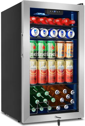 Vista 28 de Refrigerador de bebidas de 17 pulgadas de ancho – Enfriador de bebidas para 126 latas con puerta de vidrio Mini refrigerador de cerveza