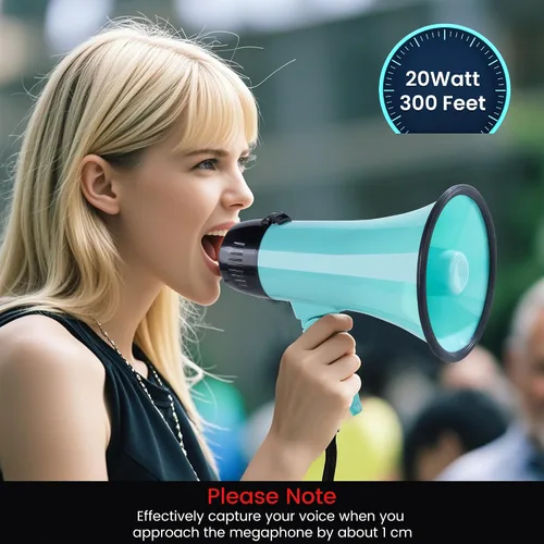 Vista 4 de MyMealivos 20W Megaphone Bullhorn, Built in Siren & 240s Recording, 5.4"×8.6" Portable Megaphone with Volume Control Cover Up to 300 feet+ for