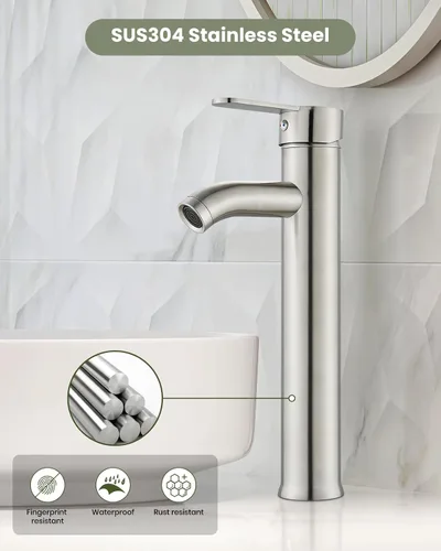 Vista 2 de gotonovo Grifo de lavabo Vessel Moderno Grifo de baño alto de una sola manija con un agujero de acero inoxidable para lavabo de baño en RV Mezclador