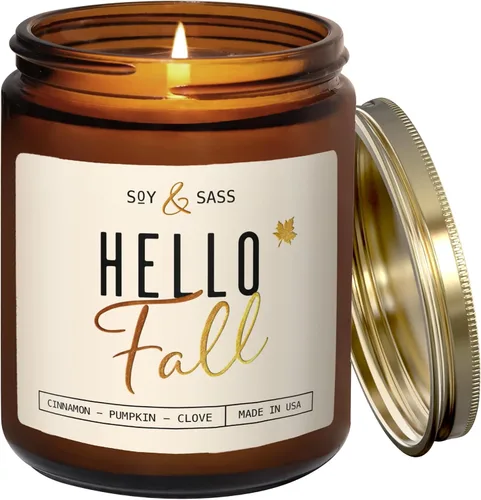 Vista 10 de Vela de canela, velas de otoño, velas de Navidad, vela de soja perfumada de otoño 'Cinnamon Rolls' para el hogar, tarro reutilizable de 9 onzas, 50