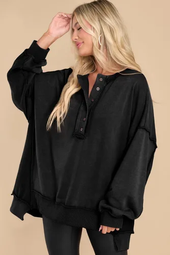 Vista 72 de AlvaQ - Sudadera de gran tamaño para mujer, informal, de manga larga, con botones y cuello Henley, tipo túnica