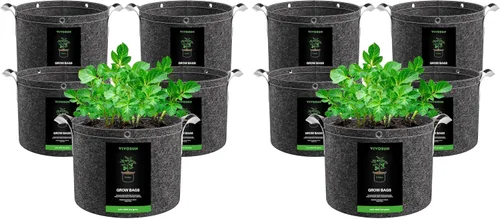Vista 11 de VIVOSUN 5-Pack 25 Gallon 500G Fabric Grow Bags with Strap Handles