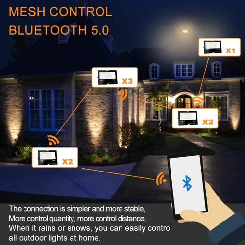 Vista 9 de MELPO Luz de inundación LED para exteriores, equivalente a 800 W, 8000 lm, iluminación inteligente RGB para paisaje, con control de aplicación