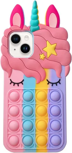 Vista 18 de Pop Case para iPhone 12/12 Pro, Funda de silicona con burbujas de gato negro afortunado de dibujos animados, brillo, estrellas, burbujas de arena