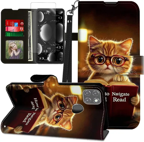 Vista 429 de Funda para Motorola Edge 2022 con protector de pantalla, soporte y tarjetero y correa para la muñeca, funda magnética para Moto Edge 2022 5G UW Lobo