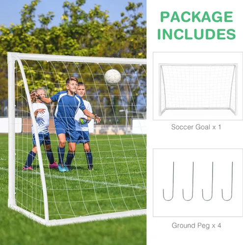 Vista 3 de GYMAX Portería de fútbol, porterías de fútbol para patio trasero con red para todo tipo de clima, estaca de tierra y bridas de cremallera, marco