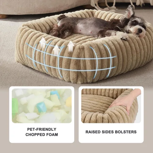 Vista 3 de FURTIME Cama para perros de tamaño mediano, cama ortopédica lavable para mascotas con funda extraíble, rectangular, suave, relajante, para Beige