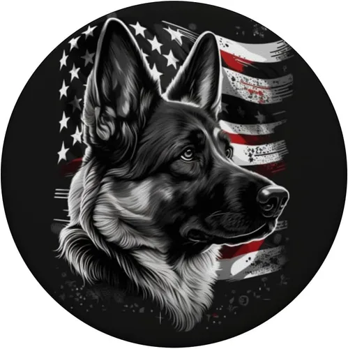 Vista 3 de PopSockets de perro pastor alemán con la bandera americana, estilo vintage, patriótico, PopGrip intercambiable