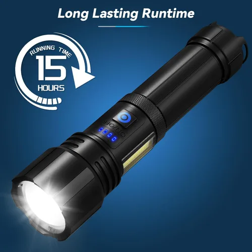 Vista 4 de Sigoobal Linterna LED recargable de alto lúmenes, 99,000 LM, linterna potente súper brillante, luces de flash de alta potencia, linternas de mano
