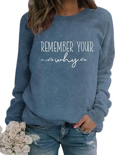 Vista 2 de EGGPOD Sudadera con texto en inglés "Remember Your Why", sudadera con cita divertida, camiseta con texto en inglés "Remember Your Porque