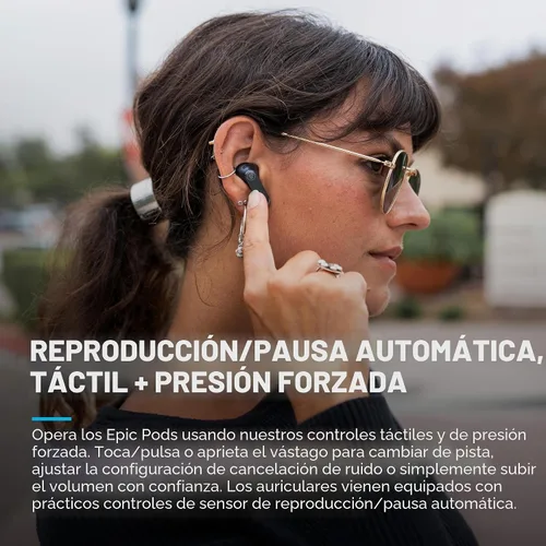 Vista 8 de JLab Epic Pods ANC, auriculares inalámbricos verdaderos, cancelación activa de ruido, Bluetooth, color negro