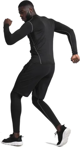 Vista 4 de BUYJYA 5 piezas de pantalones de compresión para hombre, camisa de manga larga, conjunto atlético, ropa de gimnasio, entrenamiento, regalo del día