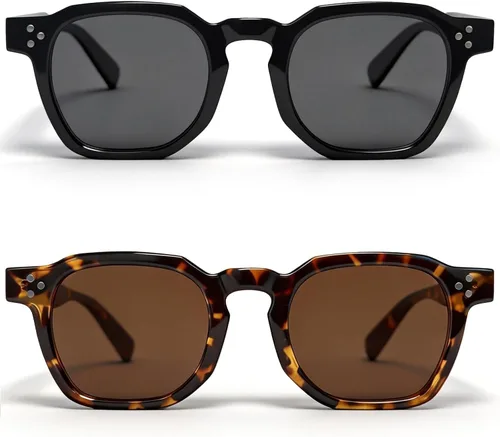 Vista 6 de VISOONE Square Sunglasses Women Men Retro Thick Frame Rivet Deisgn Patty