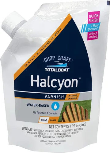 Vista 15 de TotalBoat Halcyon - Barniz marino a base de agua Acabado de poliuretano para madera de secado rápido para barcos, muebles de exterior y Clear Gloss