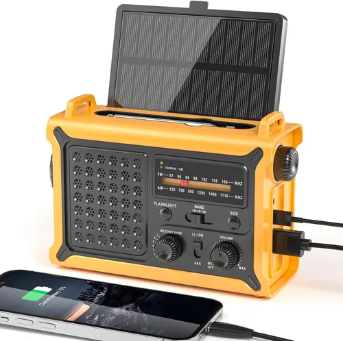 Vista 10 de Mesqool Radio meteorológica de emergencia NOAA Alerta con batería de Negro