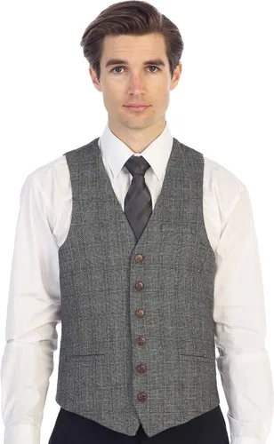 Vista 99 de Gioberti Chaleco de tweed formal de 6 botones para hombres