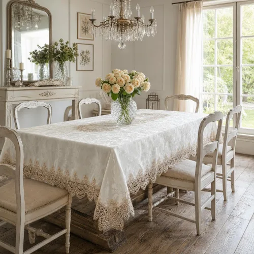 Vista 20 de ARTABLE Mantel rectangular de encaje de macramé con flores antiguas de primavera para casa de campo rústica al aire libre, cocina, fiesta de Marrón