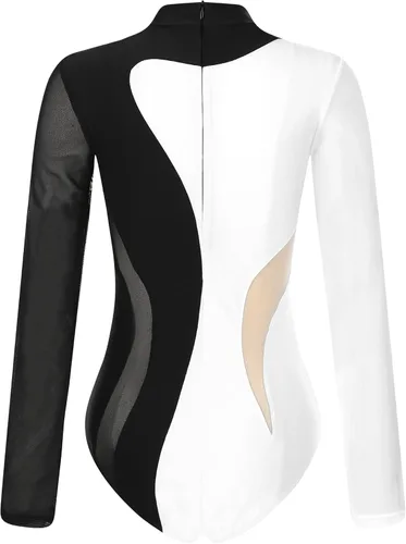 Vista 69 de iiniim Leotardo de malla para mujer, con diamantes de imitación, de malla, de manga larga, leotardos de gimnasia