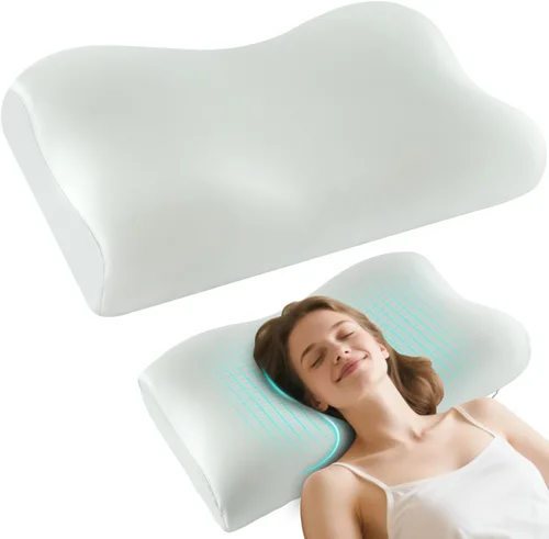 Vista 8 de Almohada de espuma viscoelástica para dormir de espalda, soporte ergonómico similar a una nube, almohada refrescante con funda de satén de seda