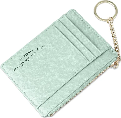 Vista 26 de URAQT Cartera para tarjetas de crédito, cartera minimalista de cuero delgado con cremallera, mini protector de tarjeta de crédito, llavero bolsillo