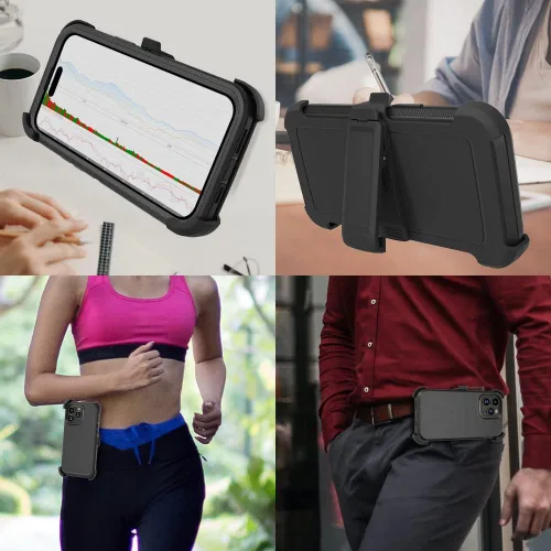 Vista 6 de Funda resistente para Apple iPhone 14 Pro Max, con funda de clip para cinturón y soporte, resistente, a prueba de golpes, funda protectora de cuerpo