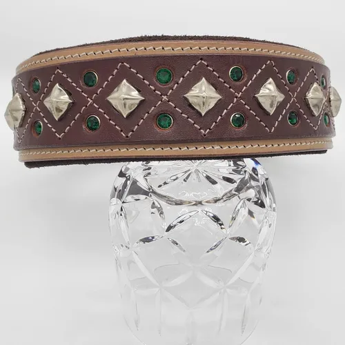 Vista 8 de Blazing Paws Darlington - Collar de perro de cuero de lujo de 2 pulgadas de ancho para perros grandes, hecho a mano de gamuza acolchado de cristal