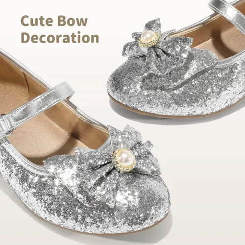 Vista 3 de DREAM PAIRS Zapatos de vestir para niñas, zapatos de princesa para niñas pequeñas, zapatos de tacón bajo Mary Jane con purpurina para fiesta