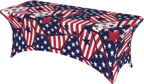 Vista 15 de Mantel rectangular ajustable de elastano elástico con estrellas patrióticas americanas de 4 pies, protector de mesa para fiestas, eventos