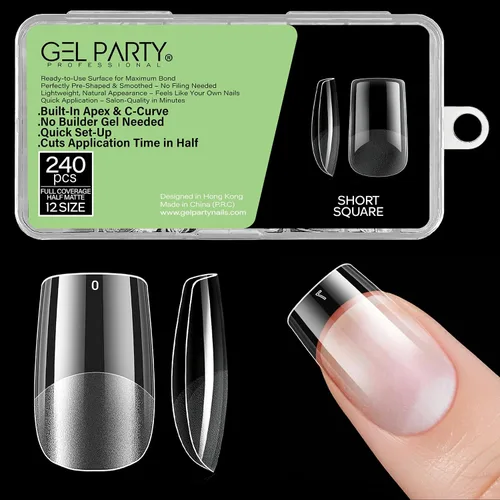 Vista 13 de GELPARTY - Puntas de uñas de gel suave, almendra mediana, 240 unidades, 12 Transparente